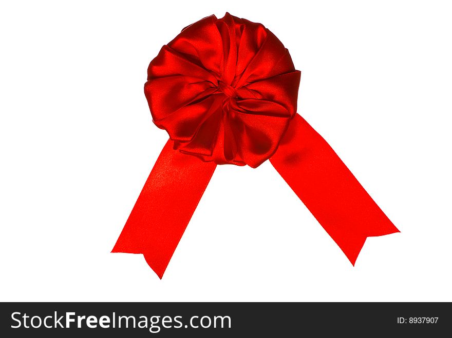 Red ribbon award blank with copy space. Isolated on white background with clipping path.