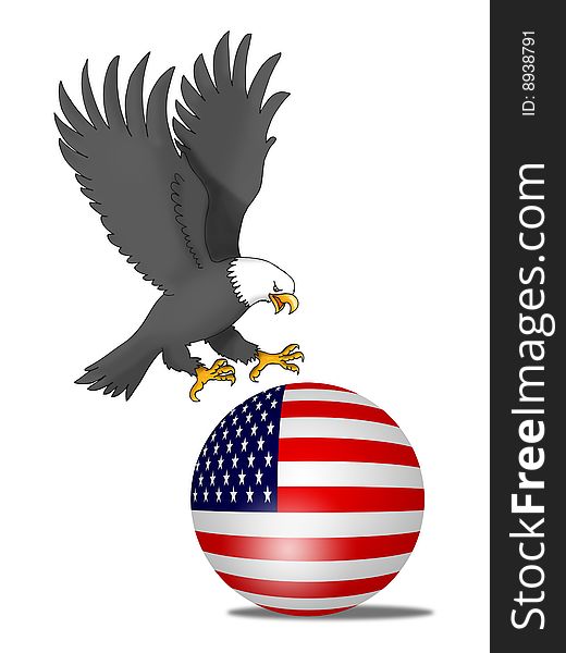Vector illustration of the USA eagle try to grab USA globe, symbol of the united states of america and numerous football and ice hockey teams around the world.