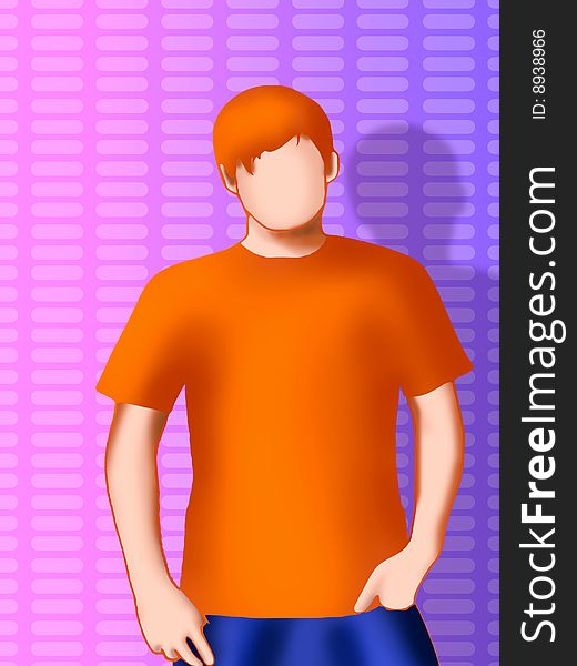 Faceless Orange haired cartoon boy in front of groovy back ground. Faceless Orange haired cartoon boy in front of groovy back ground