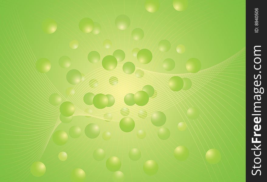 Vector illustration of abstract flying balls in the green space. Vector illustration of abstract flying balls in the green space
