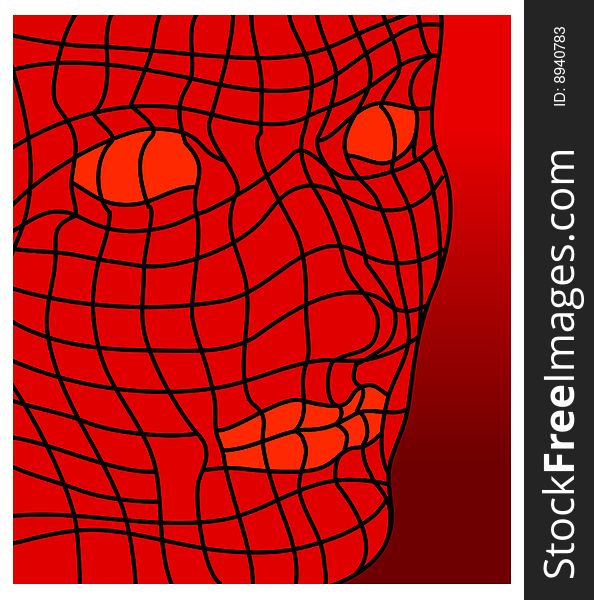 Face isolated over abstract red background, vector illustration