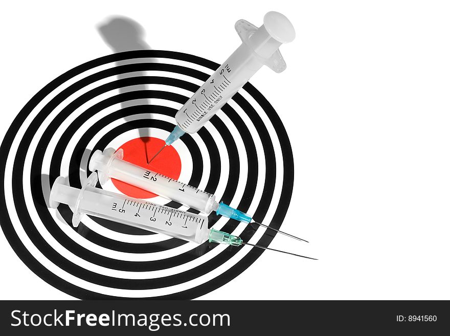 Syringe in a Dartboard. Medical Related Concept