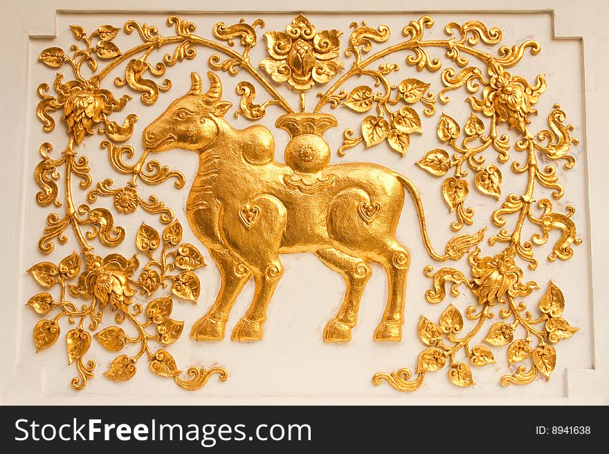 Fairy tale cow in traditional Thai style molding art