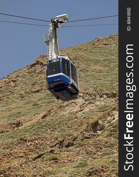 A cable car taking passengers to the top of mount Teide on the island of Tenerife. A cable car taking passengers to the top of mount Teide on the island of Tenerife