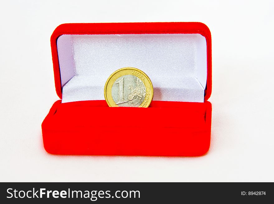 One Euro coin in jewelry box