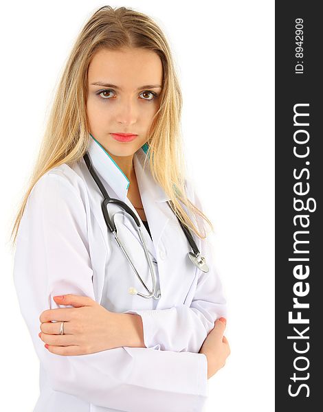 Beautiful lady doctor on white background. Beautiful lady doctor on white background