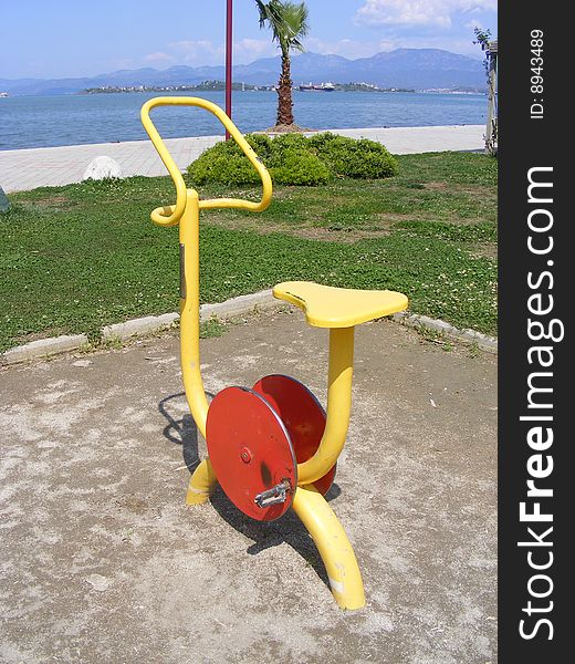 Colourful, outdoor gym equipment on the new harbour in Fethiye, Turkey.