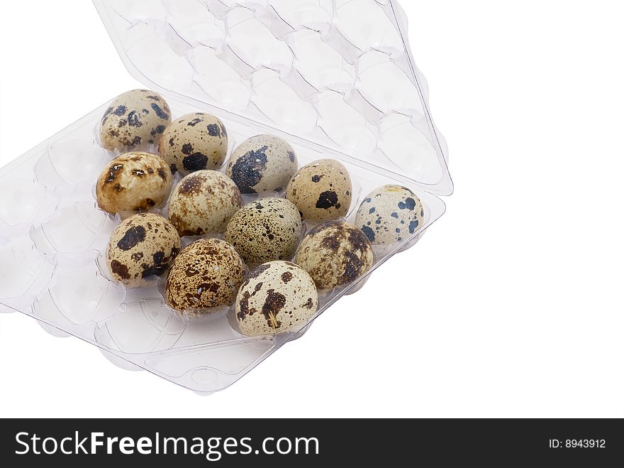 Quail eggs isolated over white. Selective focus