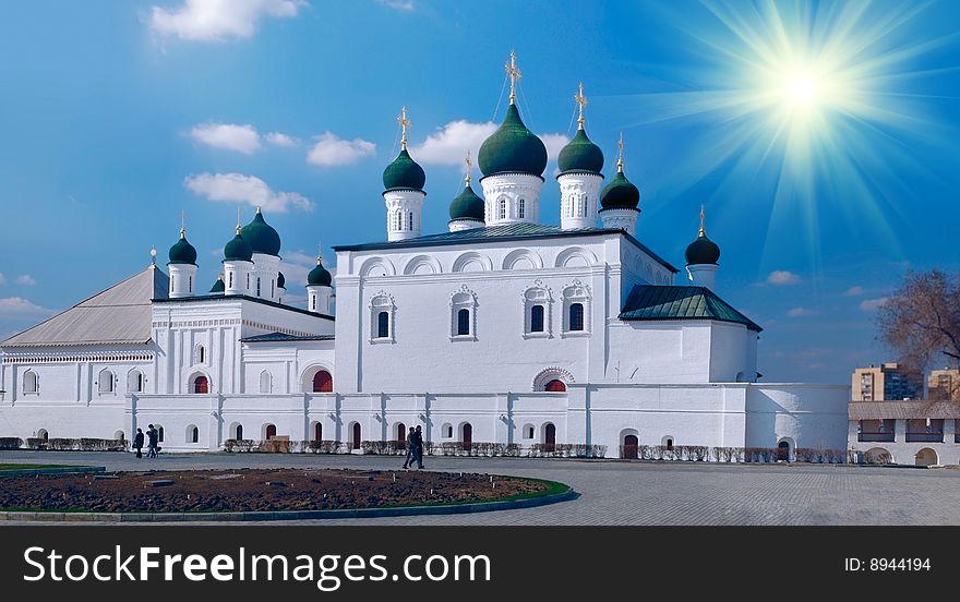 Sun rays shining down on old Russian Church of 16 century. Sun rays shining down on old Russian Church of 16 century