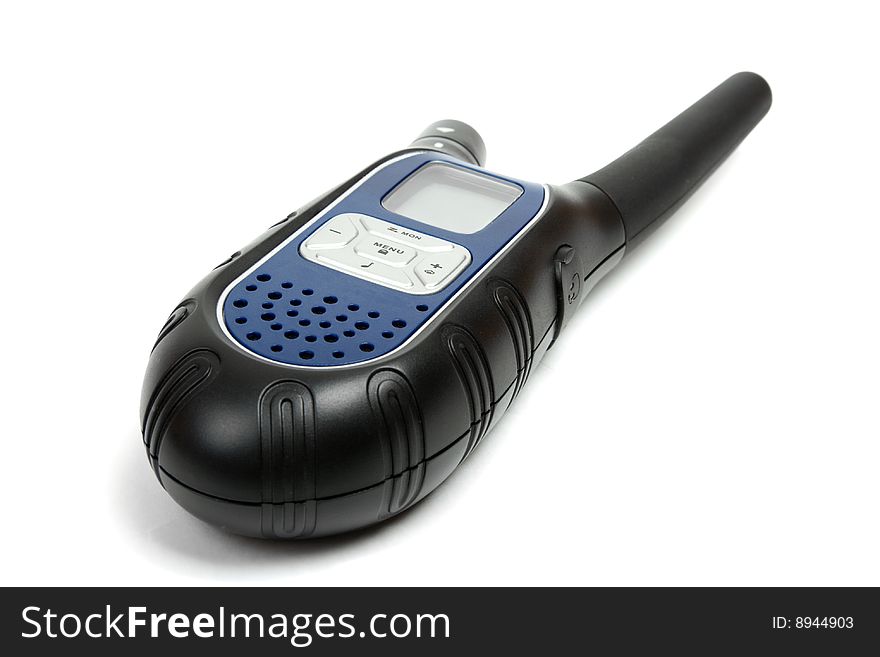 A long-range walkie talkie with on a white background. A long-range walkie talkie with on a white background