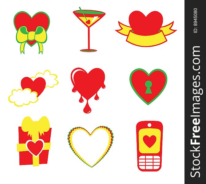 Vector illustration of Love icons.  Ideal for Valetine Cards decoration