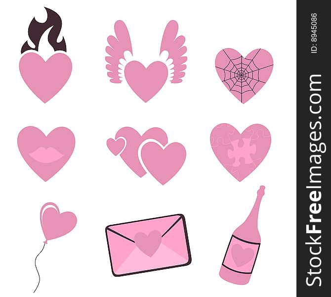 Vector illustration of Love icons.  Ideal for Valetine Cards decoration