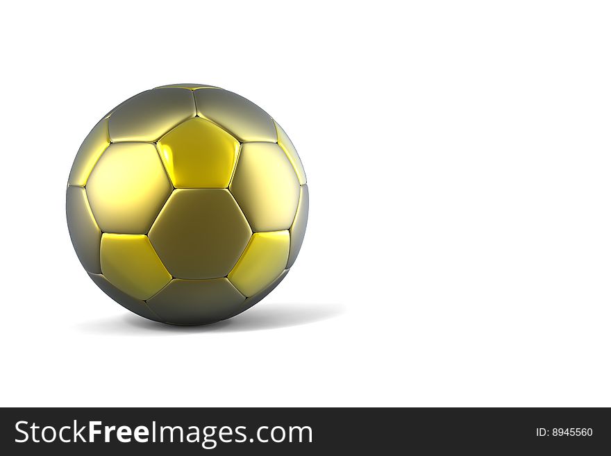 Golden soccer ball on white background