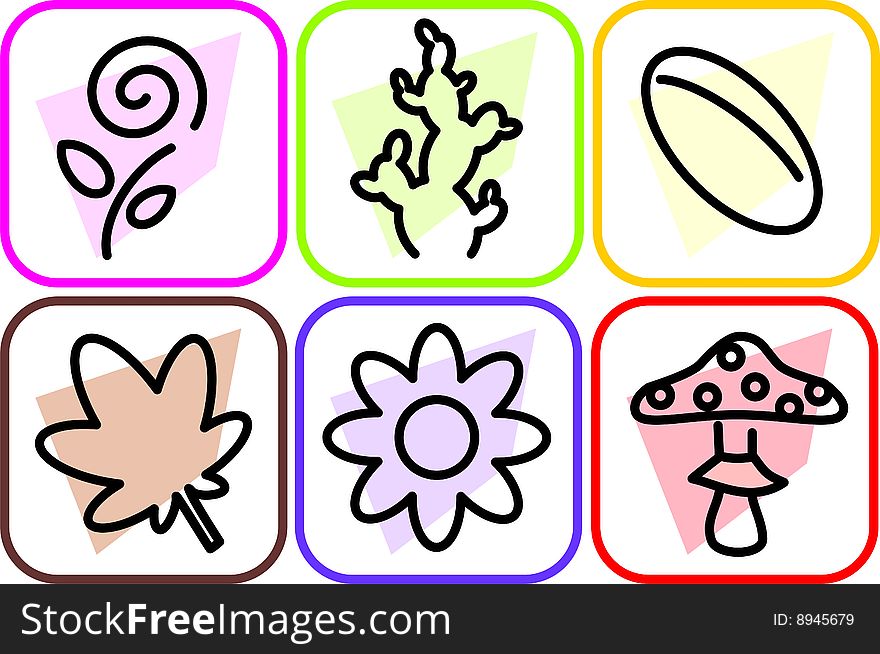 Set of 6 icons with biological items. Set of 6 icons with biological items