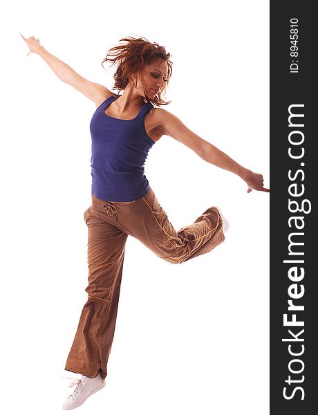 Attractive Teenage Dancing Over White Background