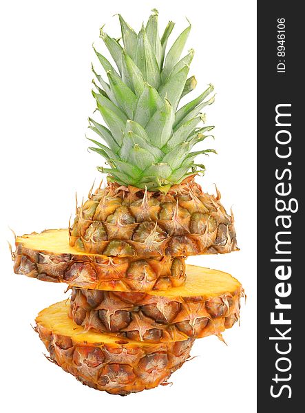 Nice fresh sliced pineapple isolated over white with clipping path