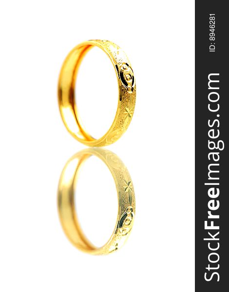 A golden ring standing on white background.
