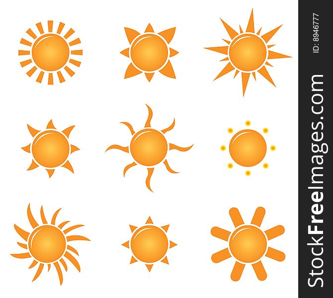 Vector set of sun icons. Vector set of sun icons