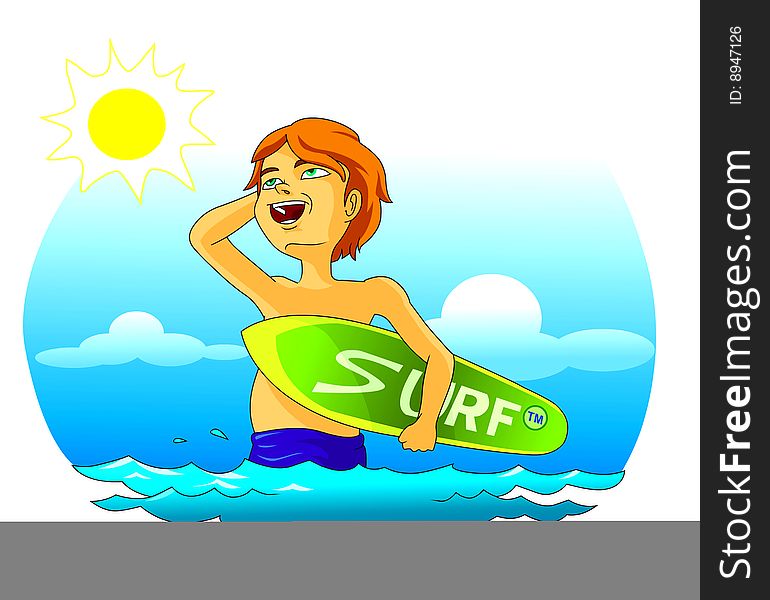 A boy refreshed himself after surfing. A boy refreshed himself after surfing
