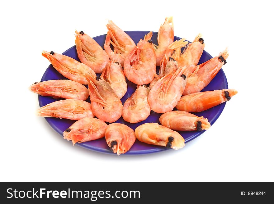 Shrimp in plate isolated on white background