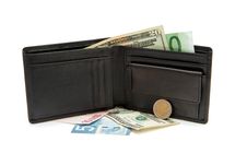 Wallet, Banknotes And Coins Isolated Stock Photos