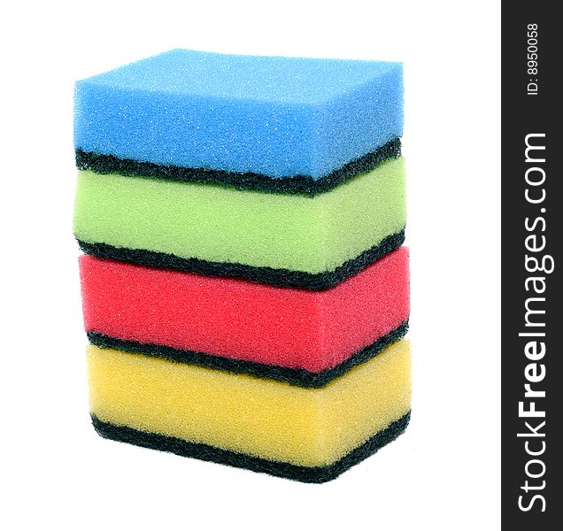 Four multi-coloured kitchen sponges for ware washing