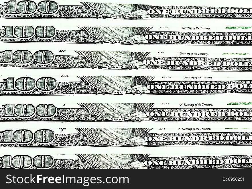 One Hundred Dollar Bills for background. Close-up shot. One Hundred Dollar Bills for background. Close-up shot