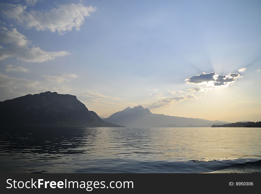 Scenic view of lake Lucerne with Alps mountains in background, Switzerland. Scenic view of lake Lucerne with Alps mountains in background, Switzerland.