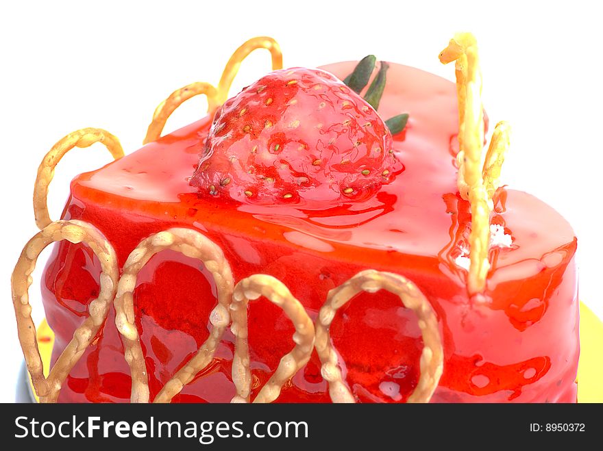 Close-up of cake with strawberry topping. Close-up of cake with strawberry topping