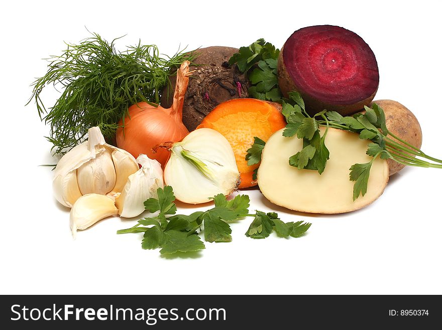 Much fresh vegetables isolated on white background