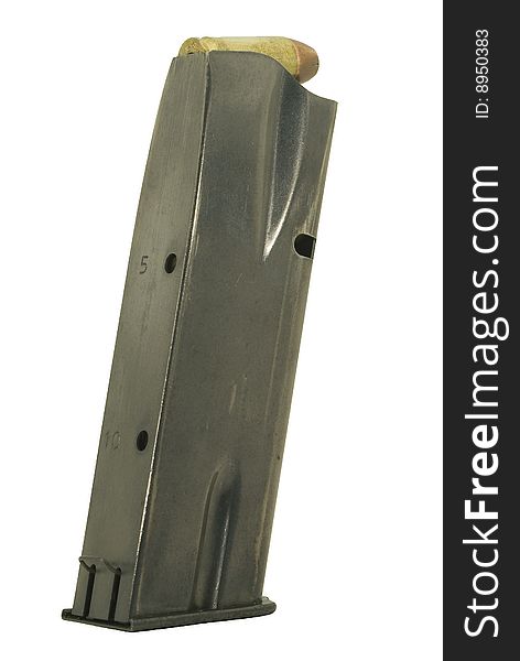 A picture of a magazine that has a spring in the back to aid in ejection from the pistol. A picture of a magazine that has a spring in the back to aid in ejection from the pistol.