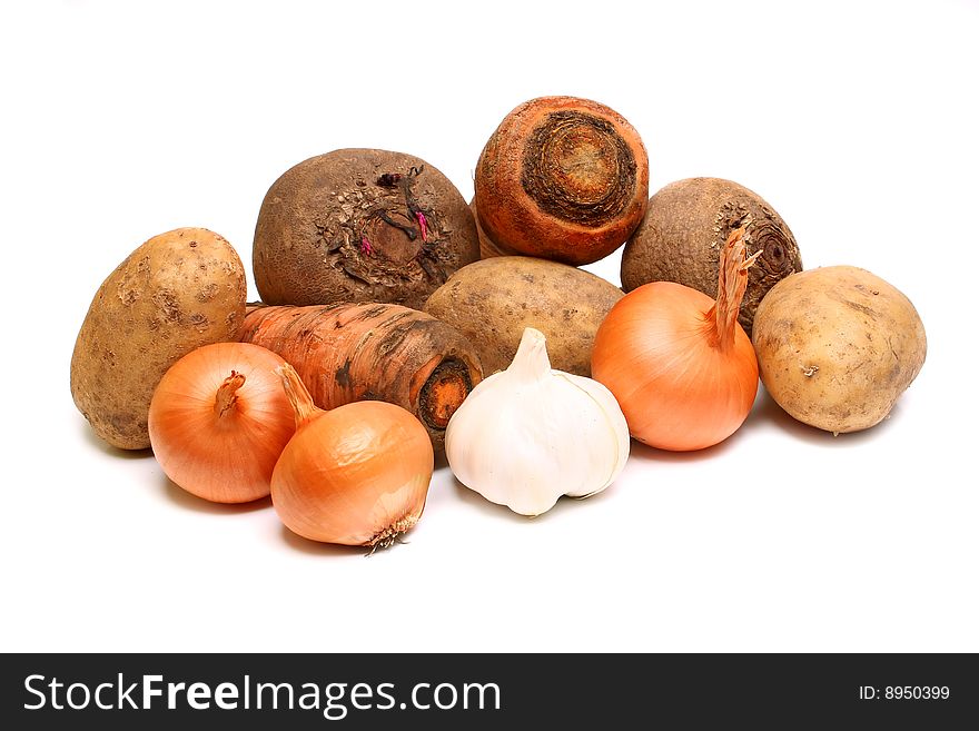 Much fresh vegetables isolated on white background