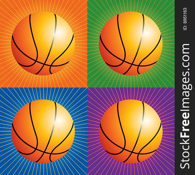 Basketballs with four different retro backgrounds. Basketballs with four different retro backgrounds.