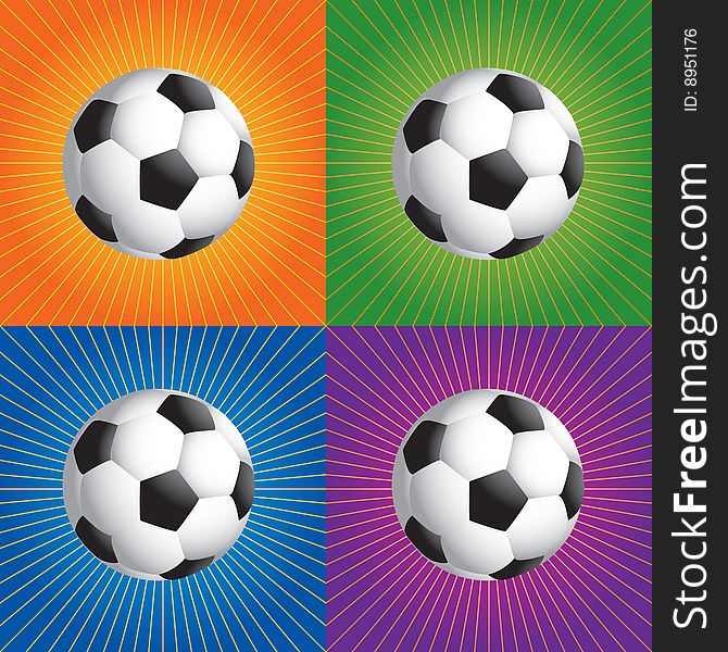 Soccer balls with four different retro backgrounds. Soccer balls with four different retro backgrounds.