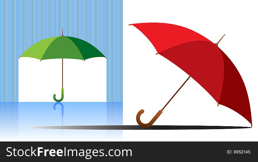 Vector illustration af a green and red umbrellas.
