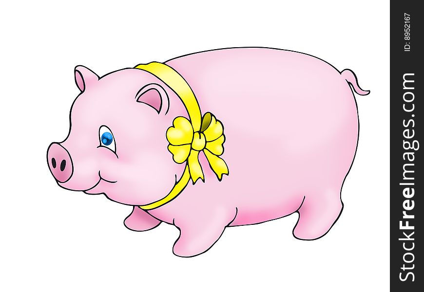 Pig Using Yellow Ribbon