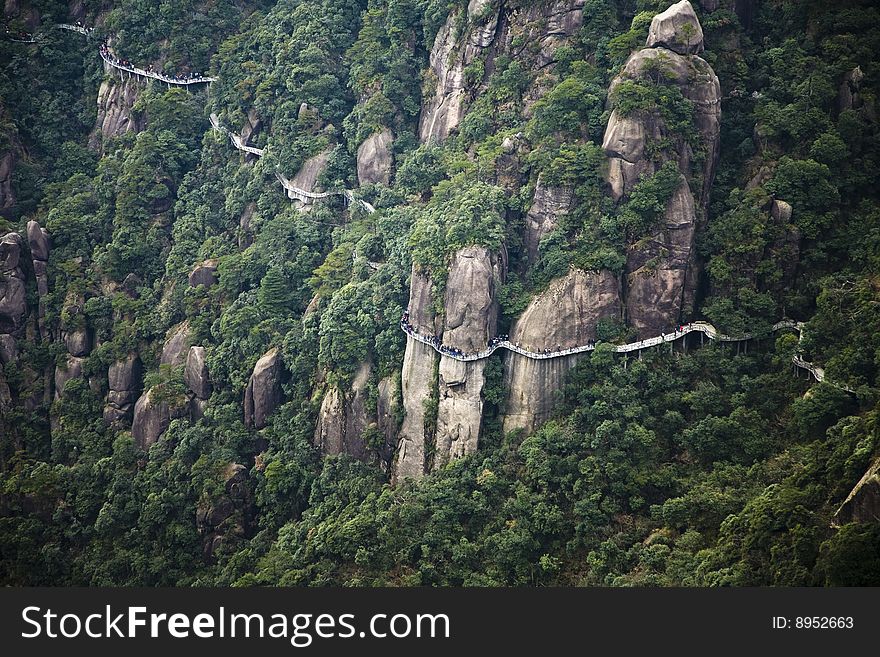 Plank road along a cliff in the south of china