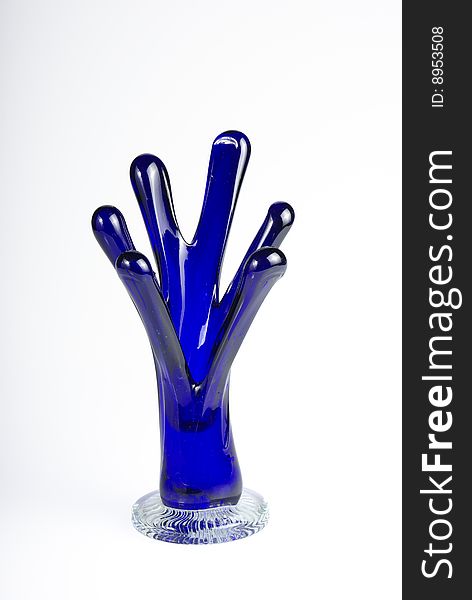 Blue glass hand on white background