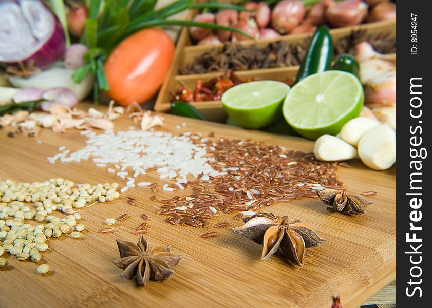 Arrangement of fresh herbs and spices