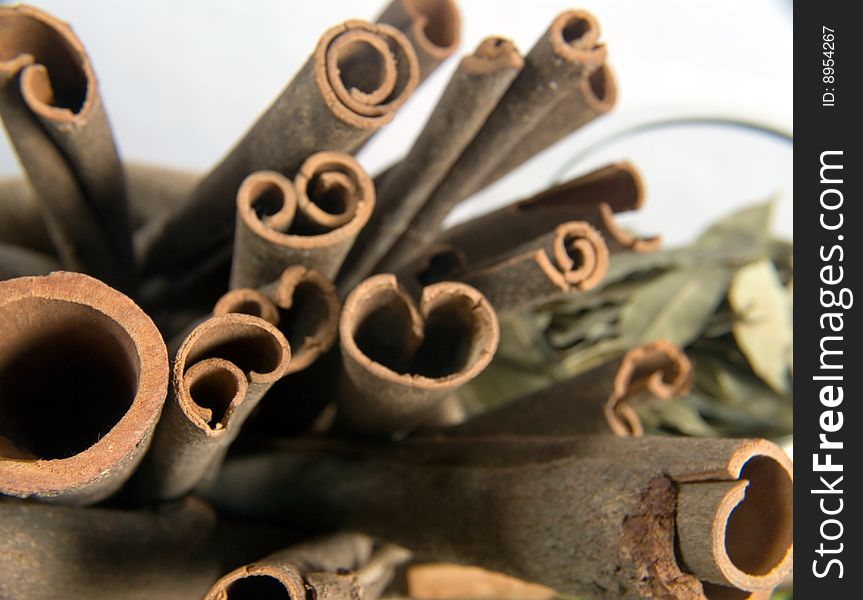 Close up of whole cinnamon sticks