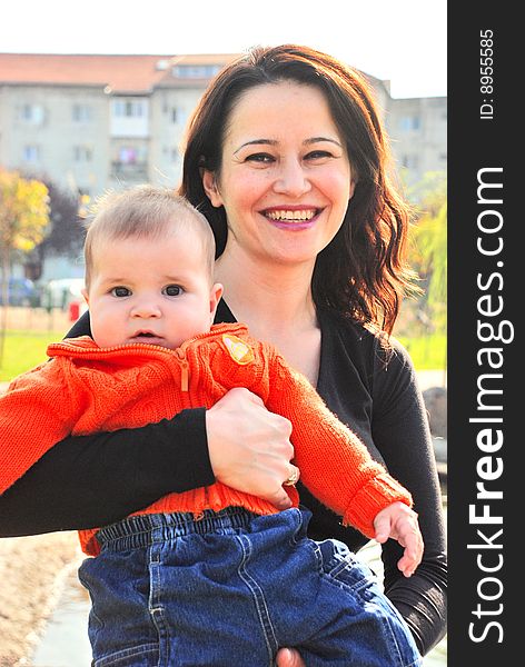 Mom and little girl in the park