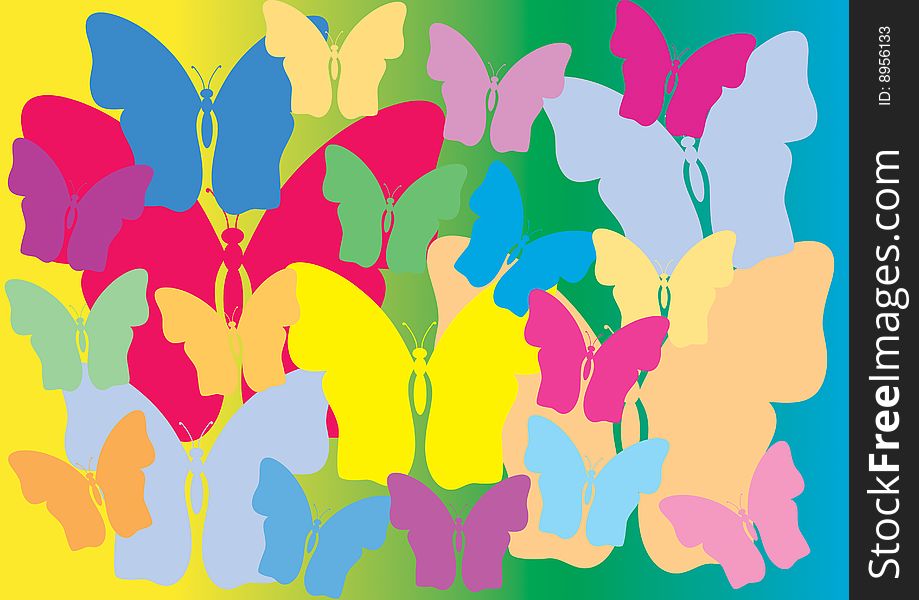 Cheerful spring background from butterflies