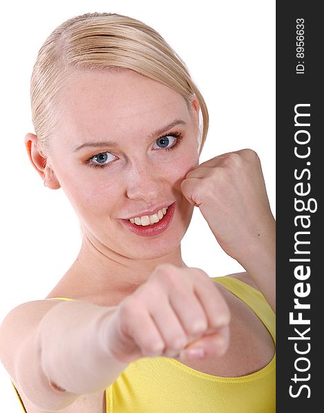 Woman doing punching workout in studio