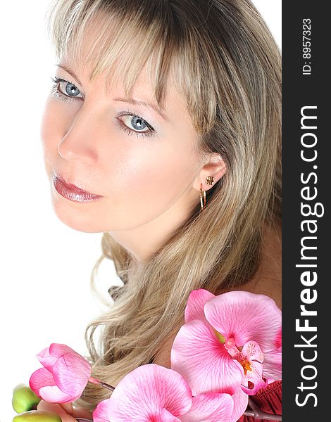Beautiful adult woman with orchid