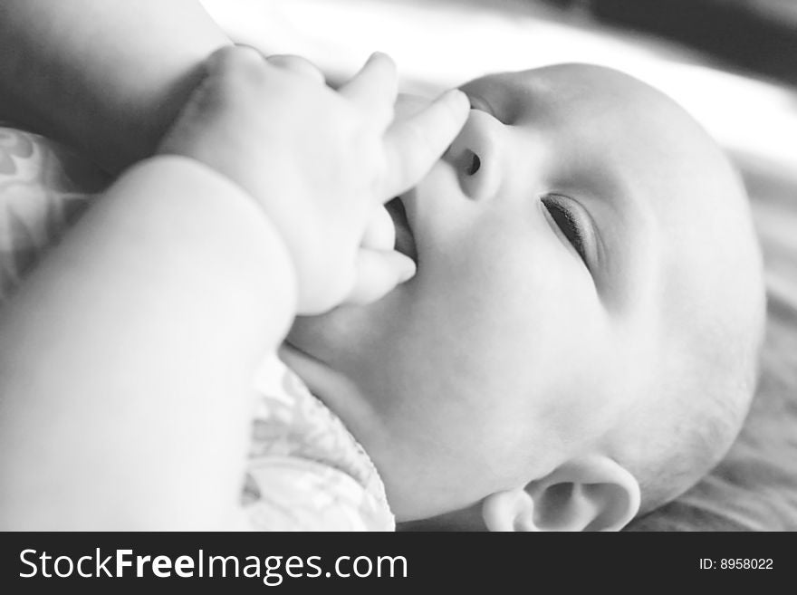 Close up bw baby portrait