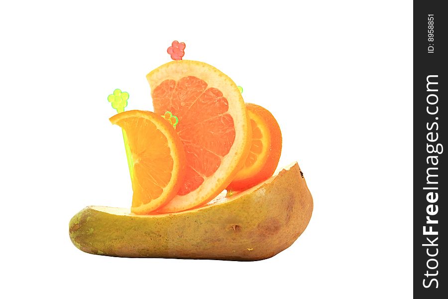 Ship from fruit on a white background.