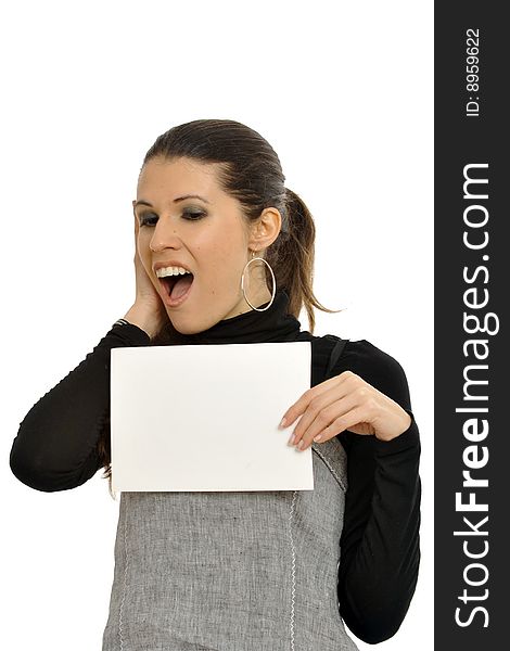 Woman holding blank sign