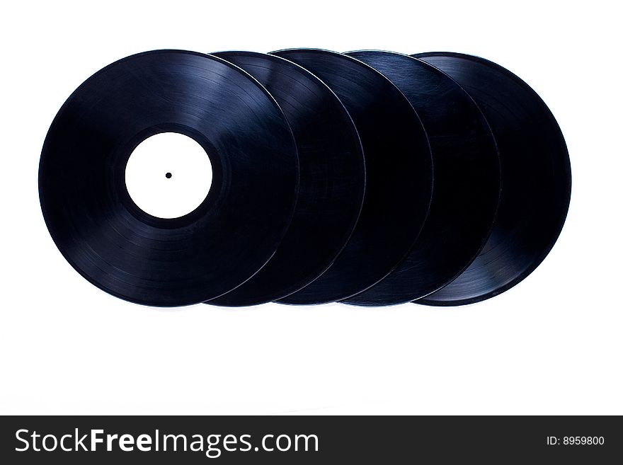 Vinyl records on black background