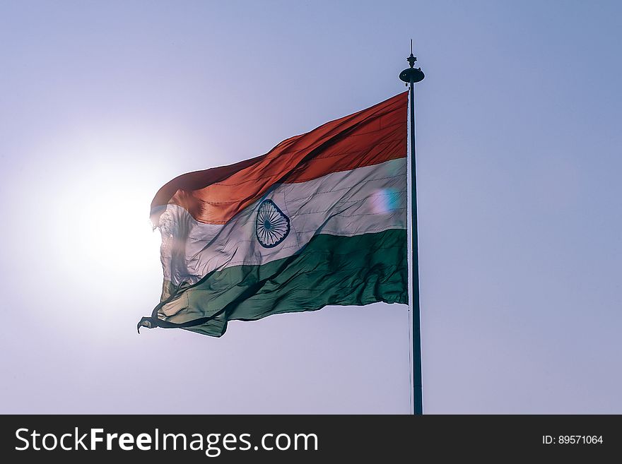 The national flag of India waving in the wind.