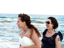 Sisters At Beach Wedding Stock Photography